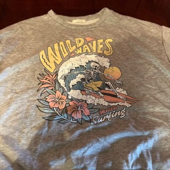 Vintage Grey Wild Waves Malibu Surfing Sweatshirt By 12PM Mon Ami‎  crew neck - Picture 2 of 6